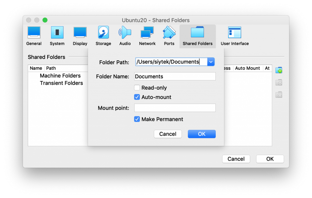 virtualbox shared folder in mac guest