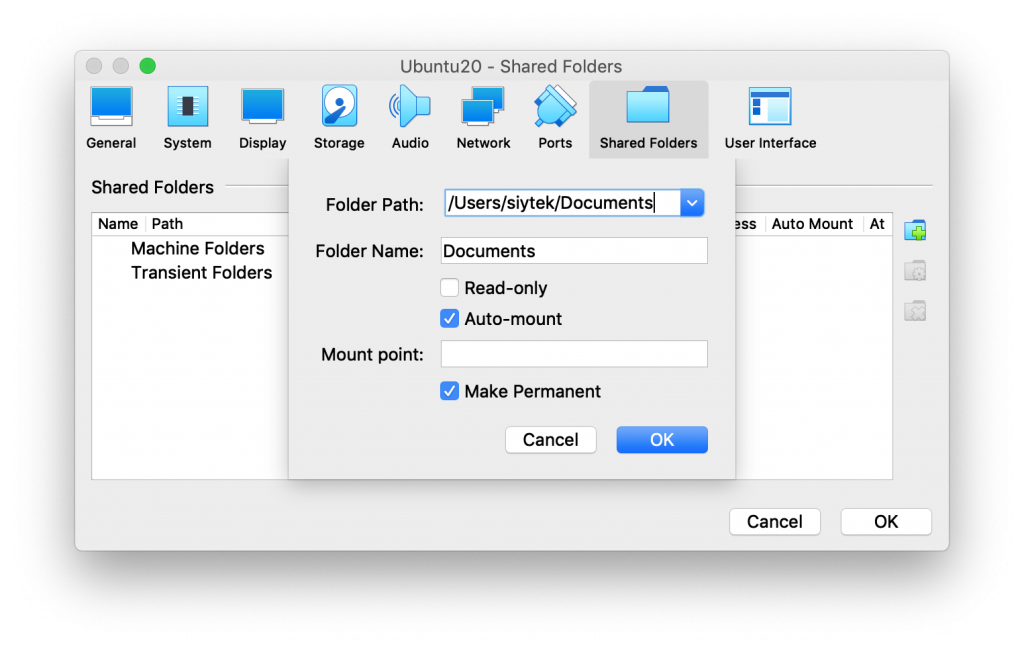 virtualbox shared folder os x